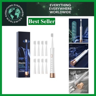 High Vibration Sonic Electric Toothbrush - 5 Modes, 8 Brush Heads, White