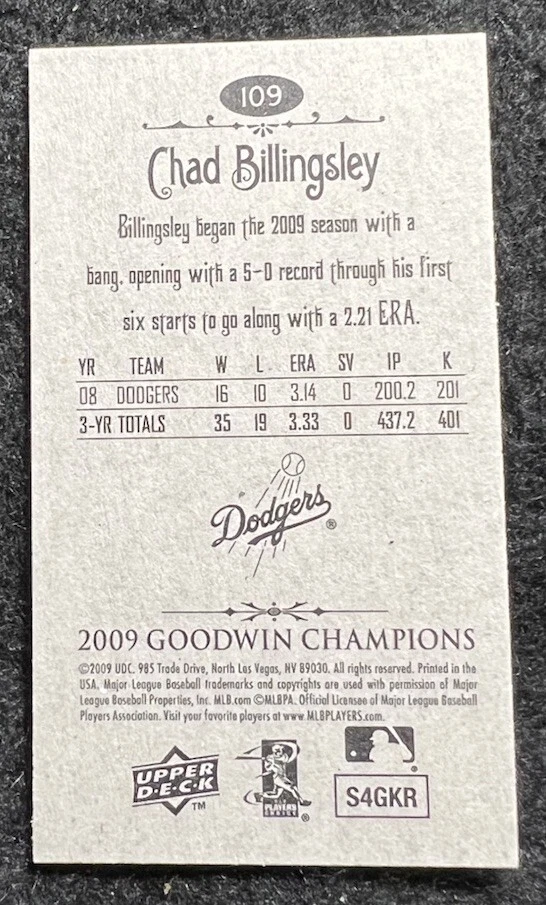 2009 Goodwin Champions mini tobacco - #109 - Chad Billingsley - Dodgers - Image 2 of 2