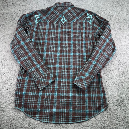 Rock 47 By Wrangler Shirt Mens XXLT 2XLT Plaid Pearl Snap Embroidered Western - Picture 11 of 12