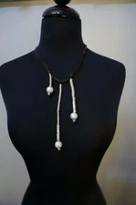 NWT Uno De 50 Silver DESERT PEARLS Long Leather Bib Necklace