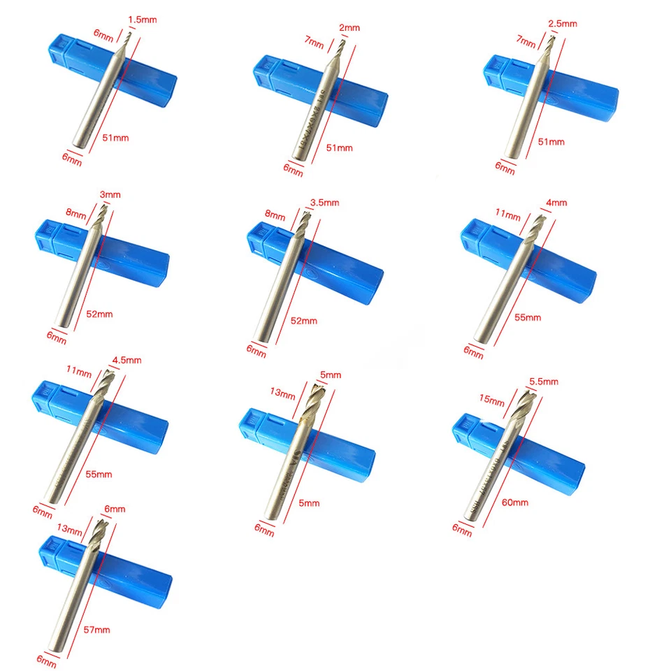 10Pcs/set 1.5-6mm HSS Straight Shank 4 Flute Cutter End Mill CNC Drill Bit Tool - Image 2 of 4