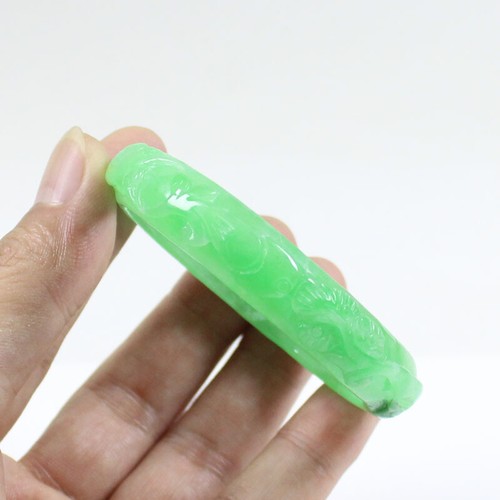58mm Chinese Hand-carved Emerald Green Jadeite Jade Gems Bangle Bracelet j5570 - Picture 1 of 10
