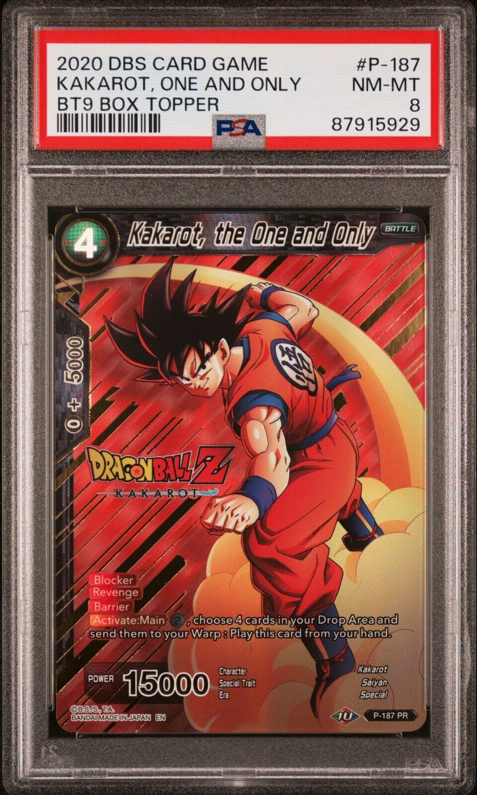Kakarot, the One and Only PSA 8 Promo Card Dragon Ball Z DBS DBZ Goku Card