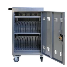 Mobile Steel Charging Cabinet Cart for 32 Tablets / iPad / Laptops, Lock, SILVER