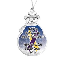 Bladder Cancer Awareness Believe 2024 Silver Snowman Christmas Ornament Gift