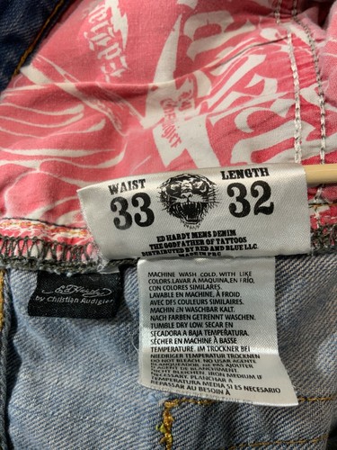 Jean vaquero vintage Ed Hardy 33x32 azul lavado claro pierna recta bordado - Imagen 3 de 5