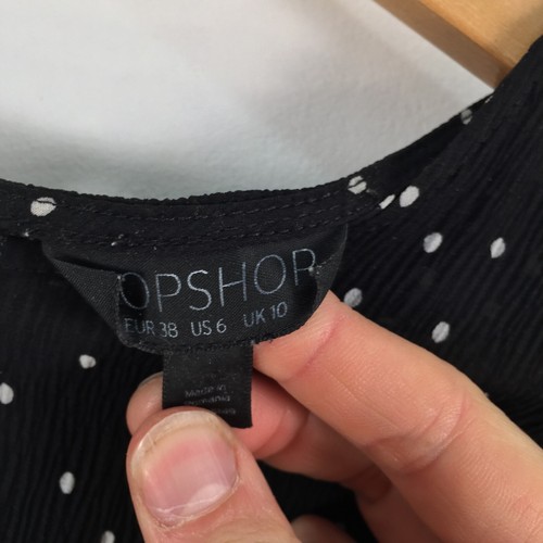 Topshop womens blouse top size 10 black polka dot long sleeve round neck 026808 - Picture 4 of 10
