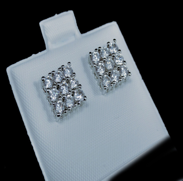 BRAND NEW UNISEX 14K GOLD FINISH DIAMOND SIMULATE SQUARE STUDS EARRING+FREE SHIP