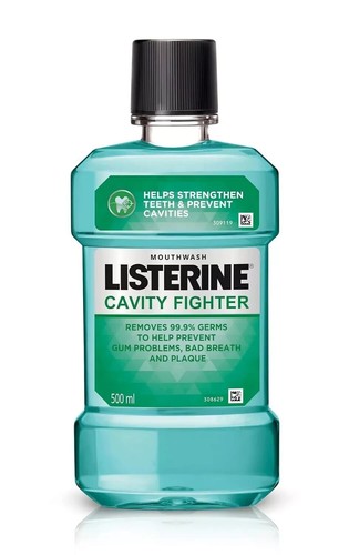 Listerine Cavity Fighter Mouthwash Liquid, Removes 99.9% Germs 500ml