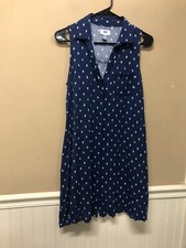 Old Navy Blue White Picnic Print Sleeveless Dress Pockets Size S 