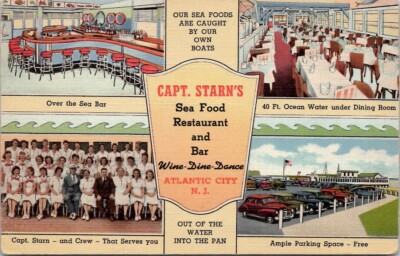 ATLANTIC CITY NJ CAPT. STARN'S SEA FOOD RESTAURANT/BAR VINTAGE POSTCARD Wpc2
