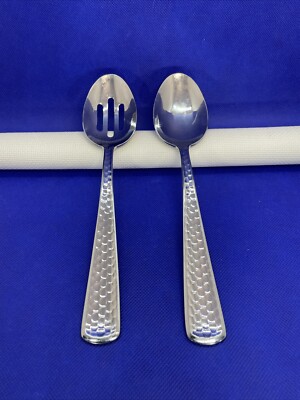 Cambridge Francine 18/10 Stainless Flatware Hammered Serving Spoon Slotted Spoon