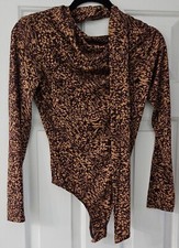 ASTR The Label Women Bodysuit Cowl-Neck with attached scarf , L/S, open back L.