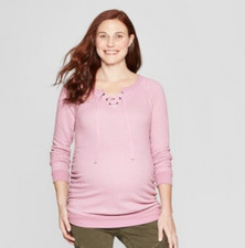 Maternity Textured Lace-Up Sweatshirt -Ingrid Isabel-Pink-Varies Sizes-M305