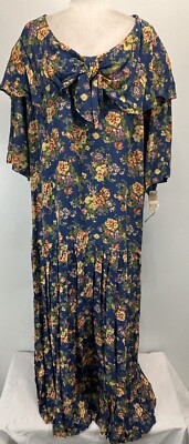 NEW! Vtg Donna Ricco Floral Pleated Maxi Dress Sz 24W Plus Cottagecore Garden