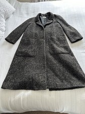 Lovely Toast Brown Black Herringbone Full Length Coat Size 10 Generous Sizing
