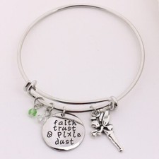 Tinker Bell Adjustable Womens Bangle Charm Bracelet Faith Trust  Pixie Dust NEW