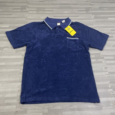 Levis Gold Tab Walker Terry Polo Shirt Mens Small Medieval Blue Short Sleeve $59