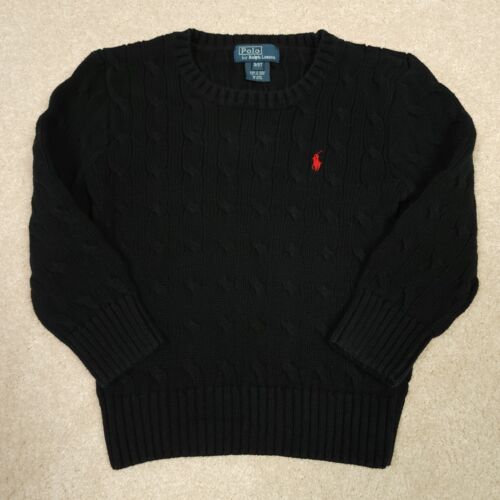Polo Ralph Lauren Sweater Boys 3T Black Cable Knit Crew Neck Pullover Toddler  - Photo 1/9