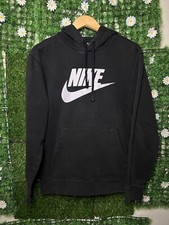 Nike Big Swoosh Spellout Logo Hoodie Men s Black Long Sleeve Pullover Medium SEE