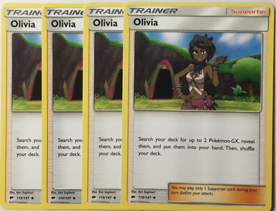 POKEMON 4X OLIVIA 119/147 BURNING SHADOWS UNCOMMON NEAR MINT