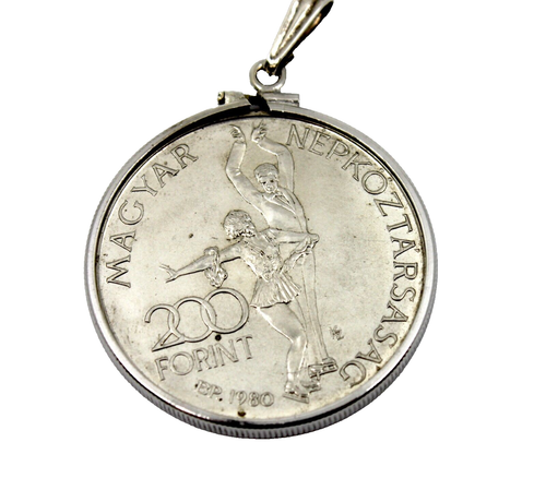 1980 Hungary Lake Olympics Ice Dance Silver 200 Forint Coin Pendant - Picture 5 of 10