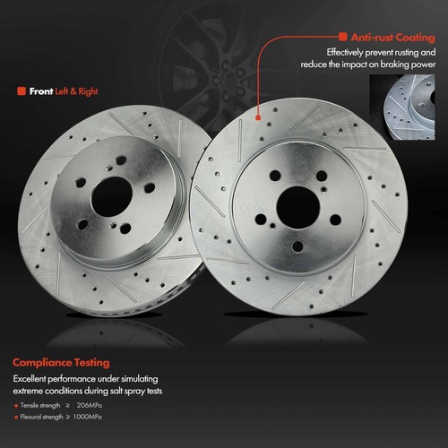 2pcs Front LH & RH Drilled Brake Rotors for Toyota Corolla 2019-2022 Prius Prime - Bild 2 von 8