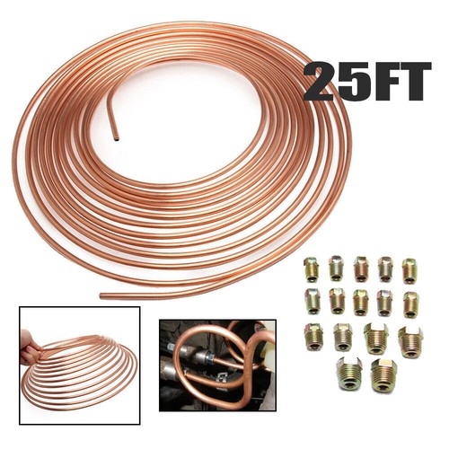 Copper Kunifer Brake Pipe Hose Line Tube 25ft Roll 3/16" Fittings