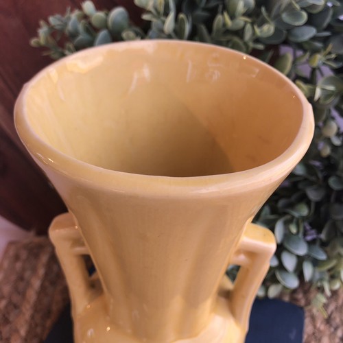 McCoy Pottery DECO Vase Double Handled Knot Tie Tassle Yellow 8 1/4" Tall - Picture 3 of 9