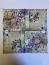 X3 Napkins Crafting Decoupage TissuePaper Serviettes -Flowers Paris Eiffel Tower