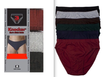 3 Pack Mens Bikinis Briefs Underwear 100% Cotton Plain Knocker Size Medium 32-34