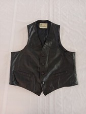 Vintage Men's Gino Leathers Black Vest Size L Button Front, Pockets USA Made