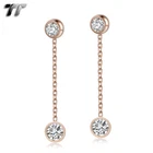 TT Rose Gold S.Steel Bling Bling Clear CZ Dangle Earrings (EW48Z) NEW
