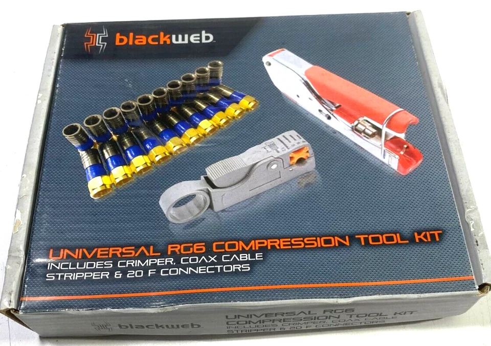 (7ct) Kit de herramientas de compresión Blackweb Universal RG6 BWA18AV015 TV AV crimpado coaxial Foto 2 de 2