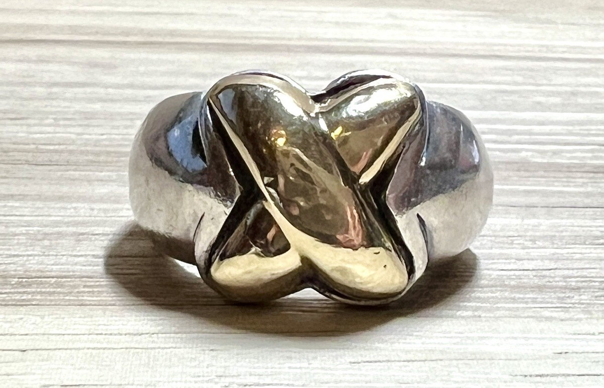 Vintage Designer Hallmarked 950 Silver & 18K Gold Puffy X Vintage Designer Hallmarked 950 Silver & 18K Gold Puffy X