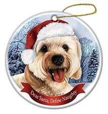 Holiday Pet Gifts Cavapoo Santa Hat Dog Porcelain Christmas Tree Ornament