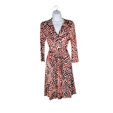 Banana Republic Issa Collection Dress Red Ceramic Print Wrap Waist Womens XS
