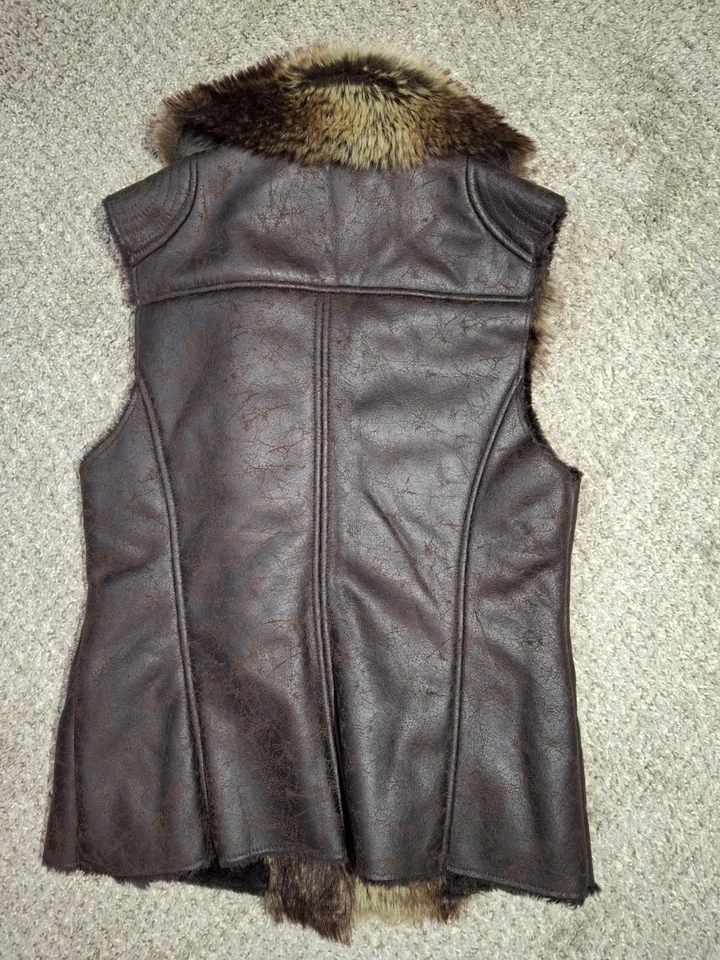 Colete de pele sintética MO Members Only tamanho P marrom vegano desgastado moto zíper completo - Imagem 2 de 4