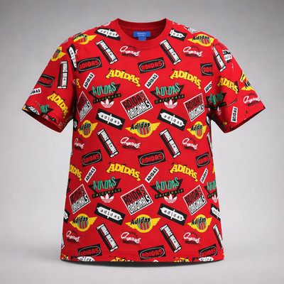 Vintage adidas Nigo 25 Jams T-Shirt rot All Over Print Blaues Etikett