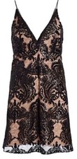 Free People Women’s Black Lace Sequined Night Shimmers Beige Lined Mini Dress 8
