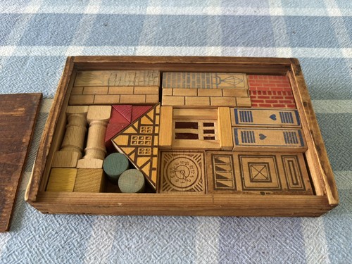 Germany Wood Building Blocks 3d Puzzle Dove Tail Box 1920-30s 22 Pc - Picture 2 of 9