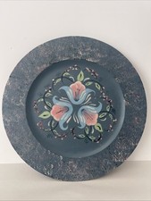 Norwegian Tole Painted Plaque Rosemaling Folk Art 12  Wood Signed C.B. 1992