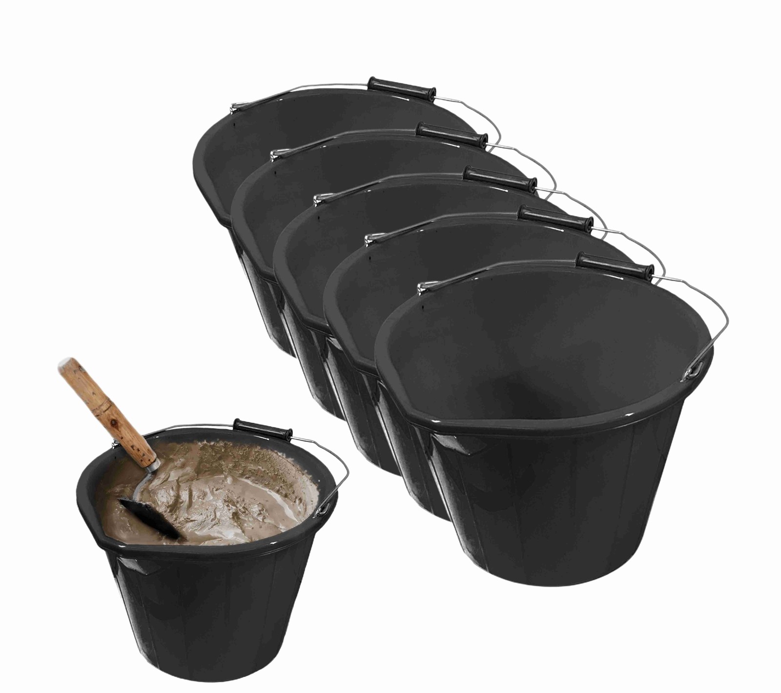 5 Plastic Builders Bucket With Handle Large 3 Gallon Mixing Car Cleaning Bucket