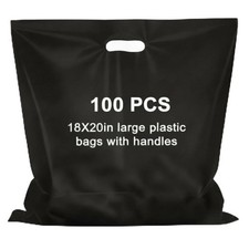 Maitys 100 Pcs 18 x 20 Inches Plastic Shopping Bags with Handle, Black