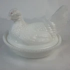 Vintage Milk Glass Hen on Nest Covered Dish White Chicken Candy Dish 7.25”