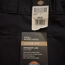 Dickies Twill Work Pants Loose Fit Straight Leg Black 36x30 Twill NWT