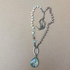Vintage Necklace DP Milano Freshwater Cultured Pearls Blue Stone vnd39