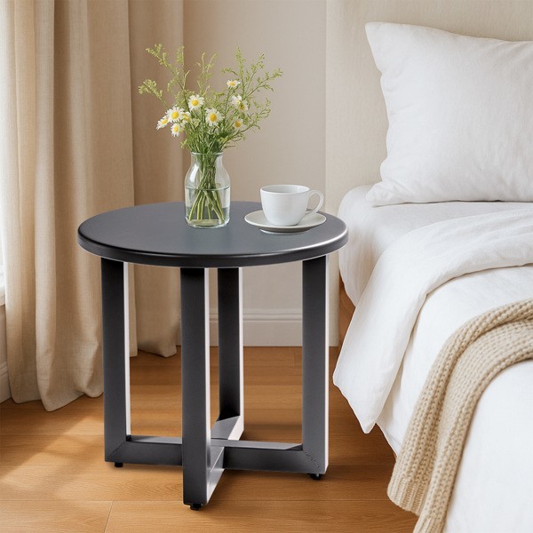 Round Outdoor Side Table Small Metal Outdoor Table Patio End Tables for Balcony