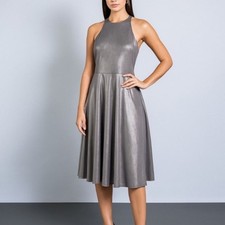 H By Halston silver Fit And Flare Party NYE Date Night Midi Dress Size 6 NWT