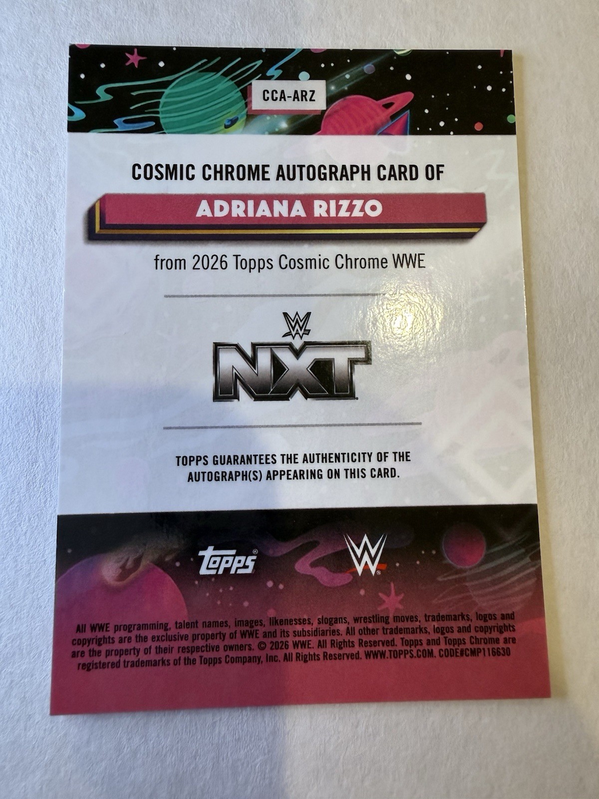 2026 Topps Cosmic WWE Refractor On Card Auto Adriana Rizzo view 3